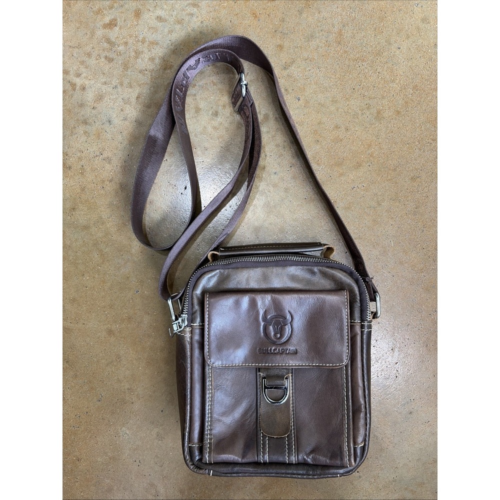 BULLCAPTAIN Dark‎ Brown Leather Vintage Style Shoulder Crossbody Bag Travel Work